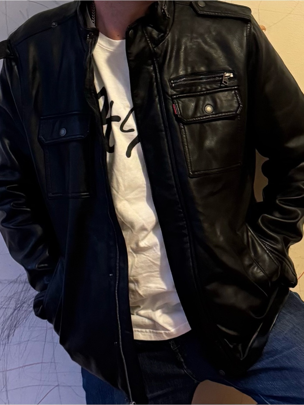 Levi's Black Leather Bomber Jacket